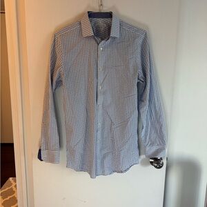 Perry Ellis Men's Blue Checkered Shirt Slim Fit Medium 15.5. 34/35